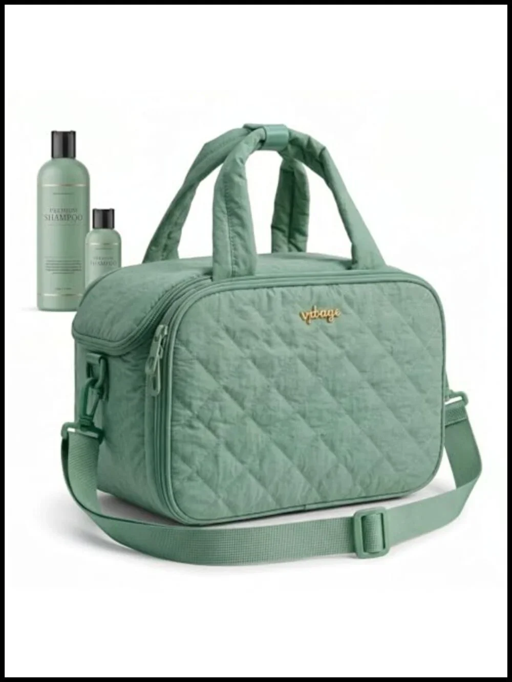 Large Quilted Puffer Toiletry Bag with Removable Divider & Shoulder Strap,